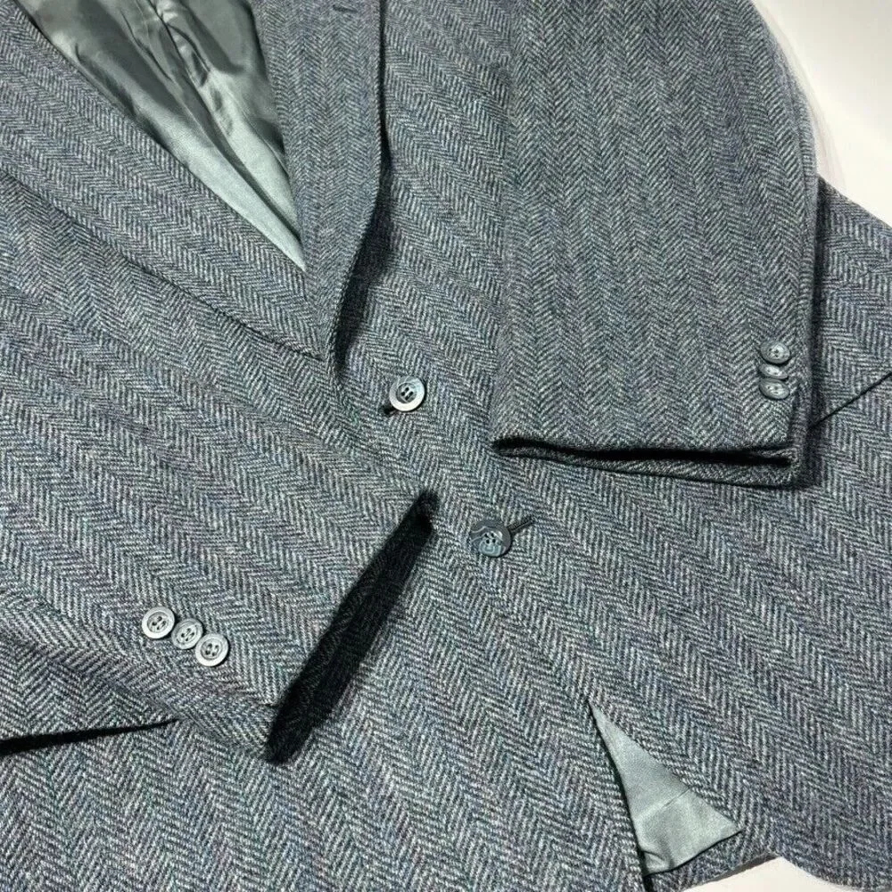 Vintage Kuppenheimer USA 100% Wool Tweed Blazer Gray Blue Stripe ~ Men’s 46R
